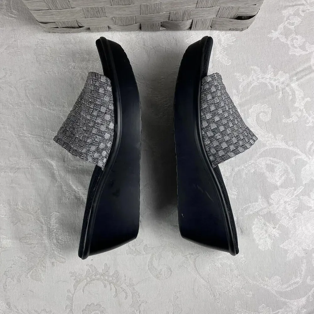 Nine West Womens Shoes Size 8.5 Silver Metaalic Textile Fabric Slide Wedge Heel - Picture 9 of 13